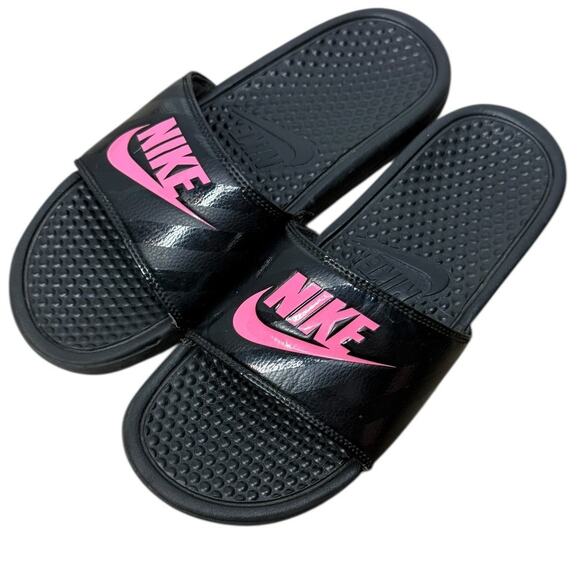 NIKE Black & Pink Slides SZ 9 - Picture 1 of 7